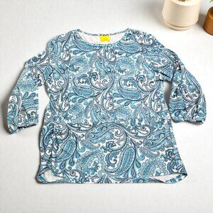 Ruby Rd. Paisley Beaded Tunic Top L | Wintery Glow Jade Blue | NWT